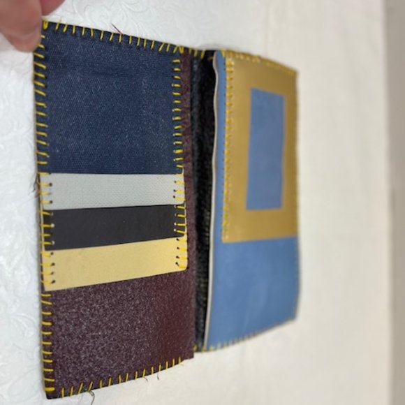 Handmade Pink Blue Leather Fabric FAITH Floral Wallet 3.75"x7.5" - Picture 5 of 9